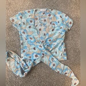 Vintage retro sheer fairweather cottagecore boho Floral Wrap Top shirt